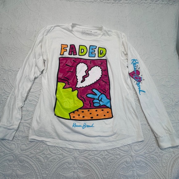 Reason Brand Other - Reason Brand Faded Graphic Long Sleeve Shirt White Mens Large Streetwear Tee